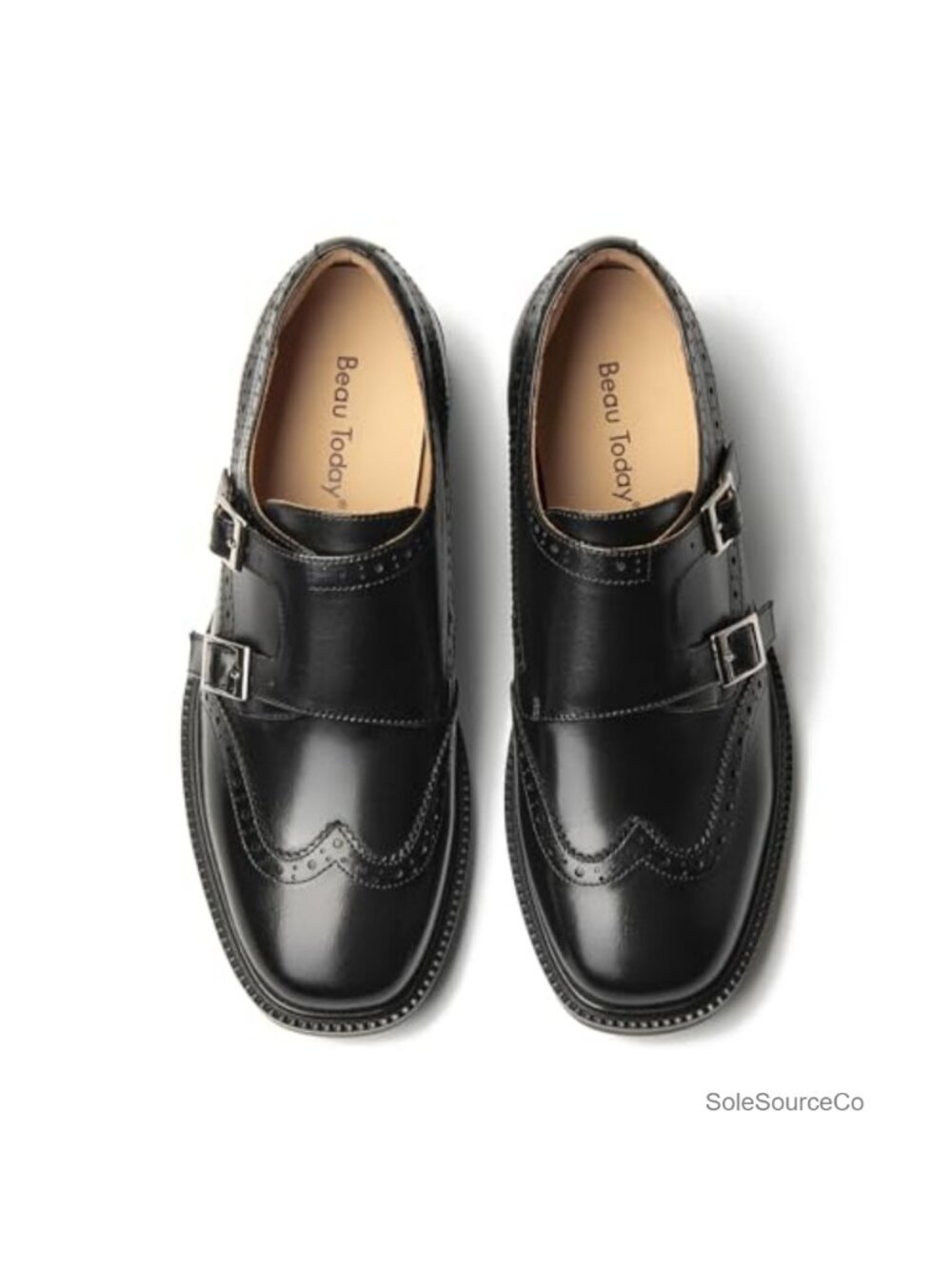 Monk Strap Loafers Wingtip Leather Cap Toe Business Casual Shoes